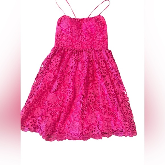 Fifteen Roses Lace Dress Floral Racerback Spaghetti Strap Begonia Pink Size 10 - Picture 3 of 7